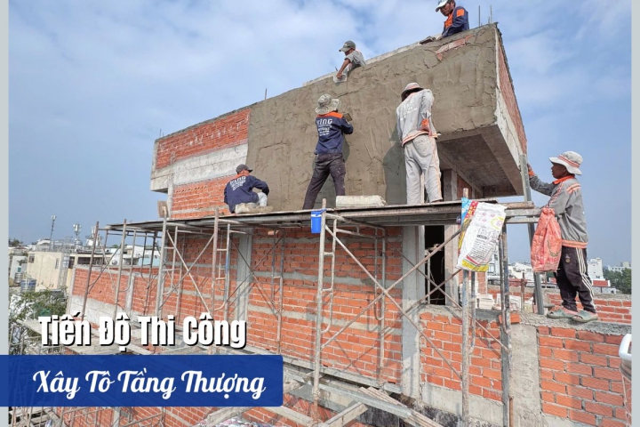 Công Tác xây tô – hoàn thiện phần thô tầng trên | Nhà Phố Nguyễn Hiến Lê, Tân Bình