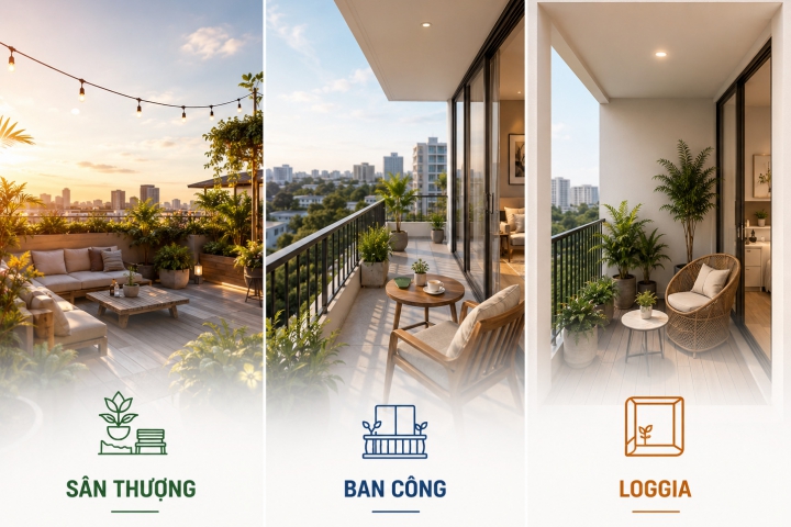 Sân thượng, ban công, loggia — khác nhau thế nào và dùng cho gì?
