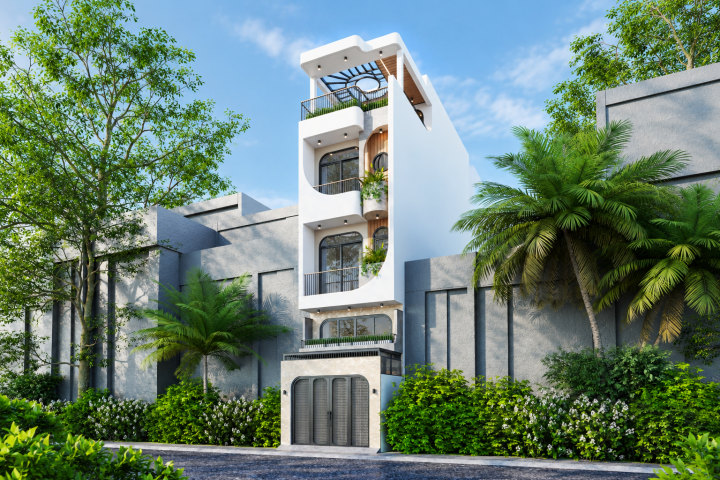 Mẫu Nhà Phố Hiện Đại 4 Tầng Với Thiết Kế Mặt Tiền Độc Đáo, Sang Trọng