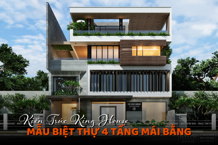 Mẫu Thiết Kế Biệt Thự 4 Tầng Hiện Đại Mái Bằng 